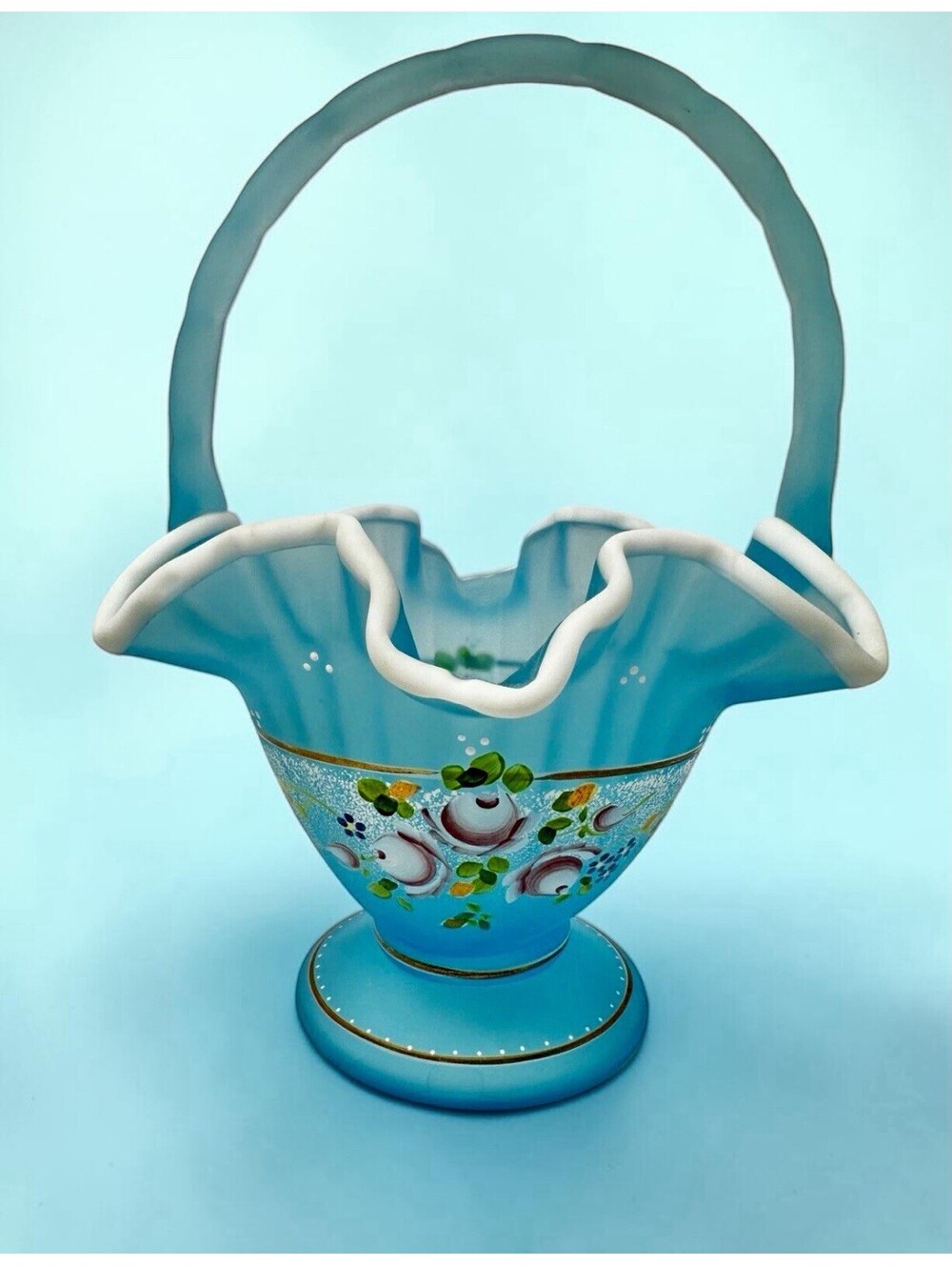 Fenton 2002 Charleston Collection Blue Topaz Satin Basket - Signed Bill Fenton - Picture 3 of 6